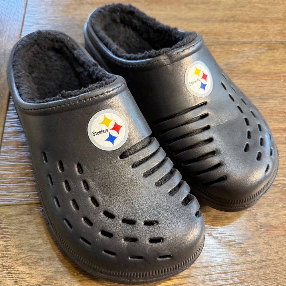 FOCO Pittsburgh Steelers Black Faux Fur Lined Clog Slippers Unisex Size S 7-8